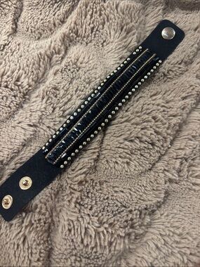 Black Leather Studded Snap Bracelet
